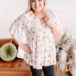 No Ship Drop Ship Something Up Your Sleeve Tiered Top In Ivory Florals New Arrivals