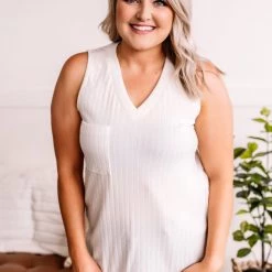 No Ship Drop Ship I'm Unstoppable Sleeveless Knit Top In Cream