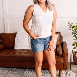 No Ship Drop Ship I'm Unstoppable Sleeveless Knit Top In Cream