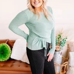 No Ship Drop Ship New Arrivals On Your Side Ruched Sweater In Sage