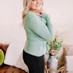 No Ship Drop Ship New Arrivals On Your Side Ruched Sweater In Sage