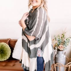 No Ship Drop Ship Open To Interpretation Tie Back Kimono In Charcoal New Arrivals