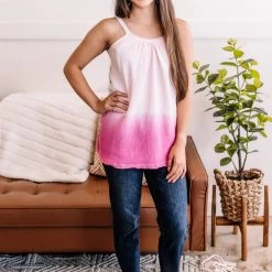 No Ship Drop Ship True Colors Ombre And Lace Tank In Pink