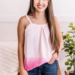 No Ship Drop Ship True Colors Ombre And Lace Tank In Pink
