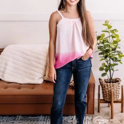 No Ship Drop Ship True Colors Ombre And Lace Tank In Pink