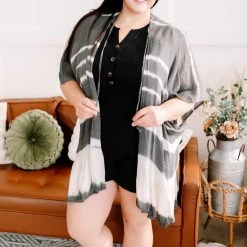 No Ship Drop Ship Open To Interpretation Tie Back Kimono In Charcoal New Arrivals