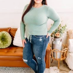 No Ship Drop Ship New Arrivals On Your Side Ruched Sweater In Sage