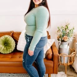 No Ship Drop Ship New Arrivals On Your Side Ruched Sweater In Sage