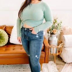 No Ship Drop Ship New Arrivals On Your Side Ruched Sweater In Sage