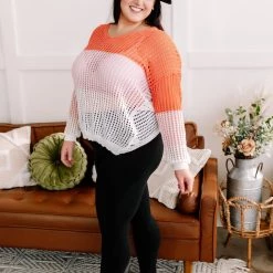 No Ship Drop Ship New Arrivals A Sherbet Colorblock Twist Back Sweater