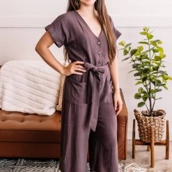 No Ship Drop Ship Make It Happen Jumpsuit In Mahogany New Arrivals