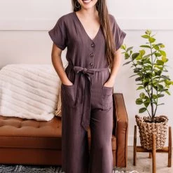 No Ship Drop Ship Make It Happen Jumpsuit In Mahogany New Arrivals