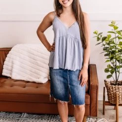 No Ship Drop Ship Spring Into Action Delicate Babydoll Top In Soft Periwinkle