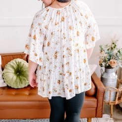 No Ship Drop Ship Something Up Your Sleeve Tiered Top In Ivory Florals New Arrivals