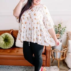 No Ship Drop Ship Something Up Your Sleeve Tiered Top In Ivory Florals New Arrivals