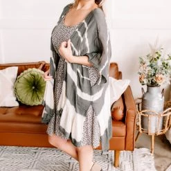 No Ship Drop Ship Open To Interpretation Tie Back Kimono In Charcoal New Arrivals