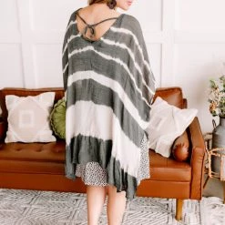 No Ship Drop Ship Open To Interpretation Tie Back Kimono In Charcoal New Arrivals