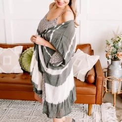 No Ship Drop Ship Open To Interpretation Tie Back Kimono In Charcoal New Arrivals