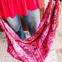 No Ship Drop Ship Bohemian Spirit Zippered Shoulder Bag In Pink Paisley New Arrivals