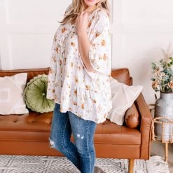No Ship Drop Ship Something Up Your Sleeve Tiered Top In Ivory Florals New Arrivals