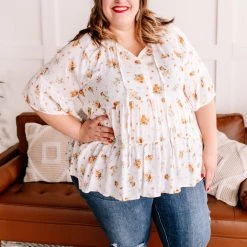 No Ship Drop Ship Something Up Your Sleeve Tiered Top In Ivory Florals New Arrivals