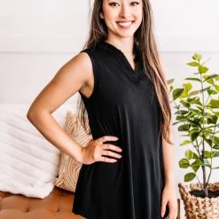 No Ship Drop Ship Almost Perfect Mandarin Collar Sleeveless Top In Black