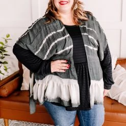 No Ship Drop Ship Open To Interpretation Tie Back Kimono In Charcoal New Arrivals