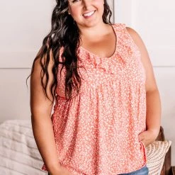 No Ship Drop Ship On The Prowl Ruffled Top In Coral New Arrivals