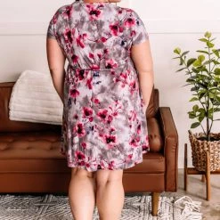 No Ship Drop Ship New Arrivals Time To Bloom Dress In Magenta & Grey