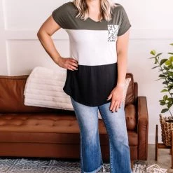 No Ship Drop Ship Triple Threat Leopard Pocket Tee In Olive New Arrivals