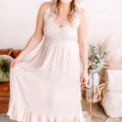 No Ship Drop Ship New Arrivals #M351 XOXO Oh A Whim Crochet Maxi Dress (Natural)