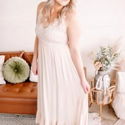 No Ship Drop Ship New Arrivals #M351 XOXO Oh A Whim Crochet Maxi Dress (Natural)