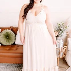 No Ship Drop Ship New Arrivals #M351 XOXO Oh A Whim Crochet Maxi Dress (Natural)