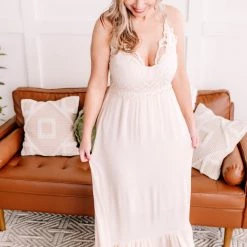 No Ship Drop Ship New Arrivals #M351 XOXO Oh A Whim Crochet Maxi Dress (Natural)