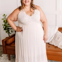 No Ship Drop Ship New Arrivals #M351 XOXO Oh A Whim Crochet Maxi Dress (Natural)