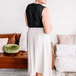 No Ship Drop Ship Fair To Midi Striped Skirt In Oatmeal