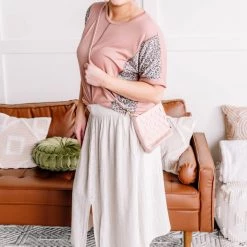 No Ship Drop Ship Fair To Midi Striped Skirt In Oatmeal