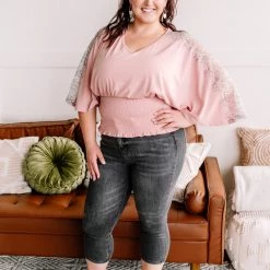 No Ship Drop Ship New Arrivals The Final Touch Pink Lace Dolman Top