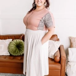 No Ship Drop Ship Fair To Midi Striped Skirt In Oatmeal