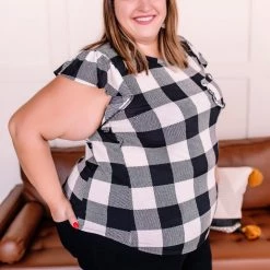 No Ship Drop Ship New Arrivals Let Me Check Black And White Plaid Ruffle Top