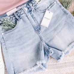 No Ship Drop Ship New Arrivals Twisted Sister Braided Waistband Judy Blue Jean Shorts