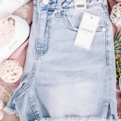 No Ship Drop Ship New Arrivals Twisted Sister Braided Waistband Judy Blue Jean Shorts