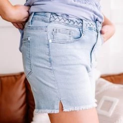 No Ship Drop Ship New Arrivals Twisted Sister Braided Waistband Judy Blue Jean Shorts