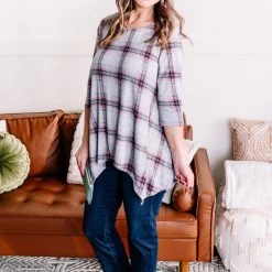 No Ship Drop Ship Don't Be Such A Square Plaid Print Asymmetrical Top