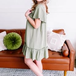 No Ship Drop Ship New Arrivals Cruisin' Together Smocked Flutter Sleeve Dress In Willow Tree