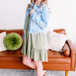 No Ship Drop Ship New Arrivals Cruisin' Together Smocked Flutter Sleeve Dress In Willow Tree