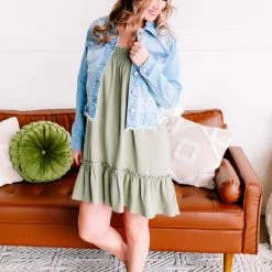 No Ship Drop Ship New Arrivals Cruisin' Together Smocked Flutter Sleeve Dress In Willow Tree