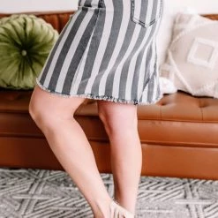 No Ship Drop Ship They See Me Strollin' Striped Denim Skirt In Charcoal