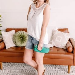 No Ship Drop Ship New Arrivals Stay Cool Lace Button Tank Top