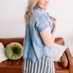 No Ship Drop Ship They See Me Strollin' Striped Denim Skirt In Charcoal